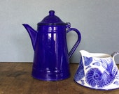 Vintage Blue enamel Coffee Pot, Yugoslavia Metal Hinged Pot, Retro Kitchenalia