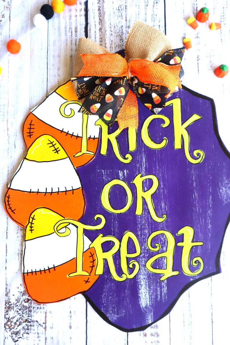 Candy Corn Trick or Treat Door Hanger: Hand-painted Halloween Decor - Etsy