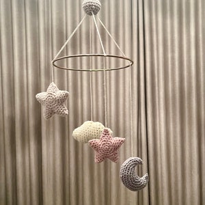 Moon, Cloud & Stars Crochet Mobile | Baby Mobile | Crochet Mobile