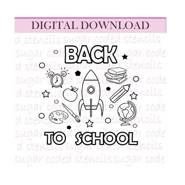 Back to School Text Cookie Coloring Book style PYO SVG, PNG, Eps, Cricut, cutting file for Silk Screen Stencil. Not for Mylar.