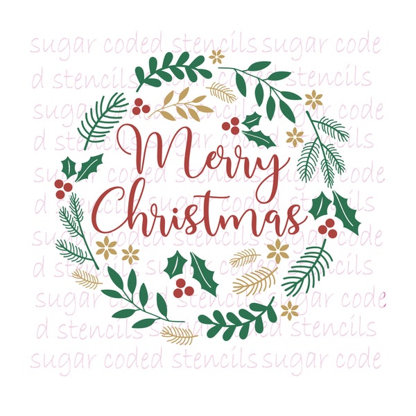 Merry Christmas Wreath  Style 2 - 3 Layer Silk Screen Cookie Stencil