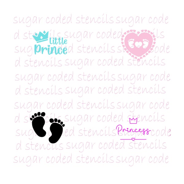 Baby Set |  Baby Feet | Prince | Princess 1" Silk Screen Macaron Stencil