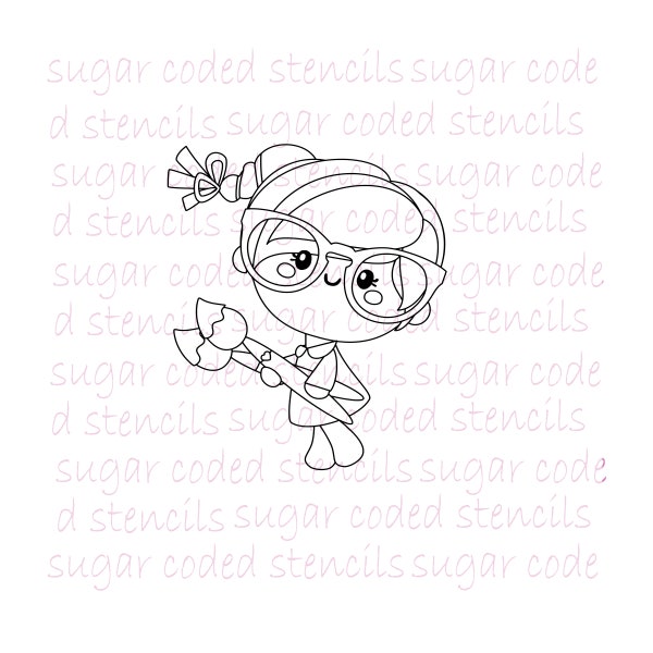 School Girl with Paint Brushes PYO Silk Screen Cookie Stencil