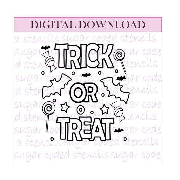 Trick or Treat Cookie Coloring Book style PYO SVG, PNG, Eps, Cricut, cutting file for Silk Screen Stencil. Not for Mylar.