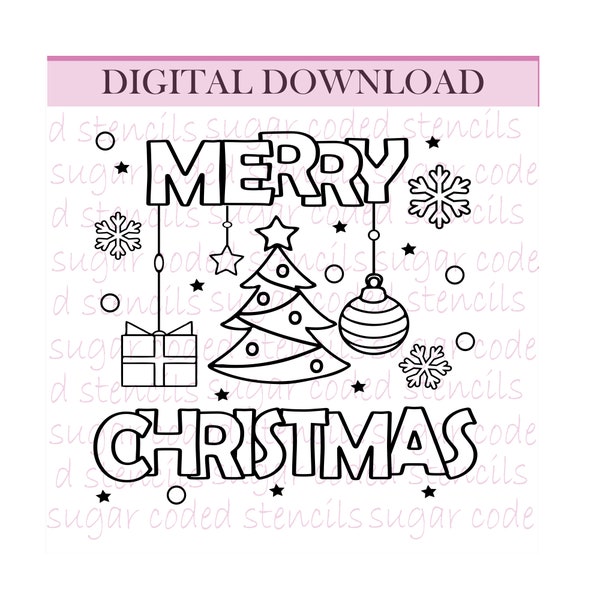 Merry Christmas Design 1 Cookie Coloring Book style PYO SVG, PNG, Eps, Cricut, cutting file for Silk Screen Stencil. Not for Mylar.