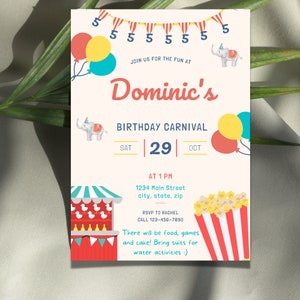 EDITABLE Carnival Invitation Birthday Party Instant Download Image Printable Invitation Template Canva