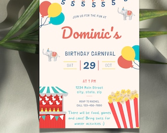 EDITABLE Carnival Invitation Birthday Party Instant Download Image Printable Invitation Template Canva