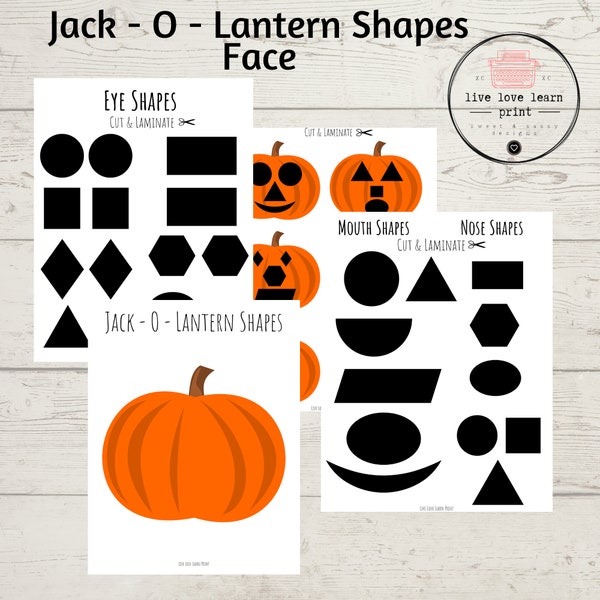 Jack-O-Lantern Formen druckbare Aktivität, Halloween-Aktivität, beschäftigte Tasche, Formen, Kürbis, pädagogische Vorschulaktivität, Homeschool, Kleinkind