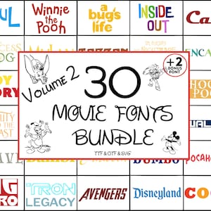 30 Animated Film Font Bundle | TTF SVG OTF | Cartoon Style Typeface Pack for Cricut Silhouette | Retro Bonus Fonts Included