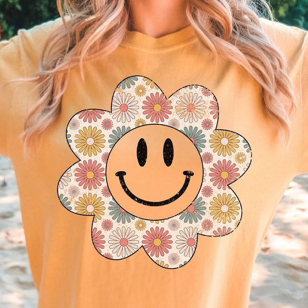 Distressed Smile Face PNG Retro flower png Stay groovy 70s inspired png Retro boho png Designs Digital download sublimation shirt clipart