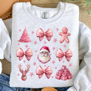 Coquette Pink Christmas Png, Pink Bow Christmas Png,Trendy Santa Png,Christmas Sublimation Design,Vintage Christmas Png, Christmas Tree Png