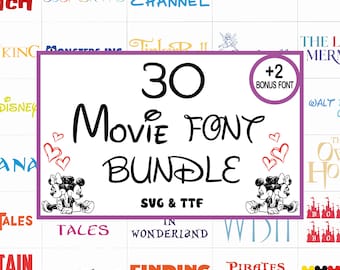 30 Disneyy Movie Font Bundle TTF, SVG | Cartoon Style Fonts for Crafts | Digital Download for Sublimation & Design Projects
