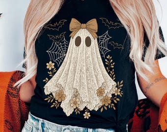 Cute Vintage Lace Ghost PNG, Boho Halloween Sublimation Design, Rustic Floral Ghost Clipart, Fall Cute Ghost PNG for Shirts Digital Download
