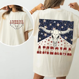 Western 4th of July PNG, Patriotic Bull Skull Sublimation, Glitter America PNG, USA Flag Shirt Design, Country Western Digital Download