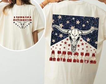 Western 4th of July PNG, Patriotic Bull Skull Sublimation, Glitter America PNG, USA Flag Shirt Design, Country Western Digital Download