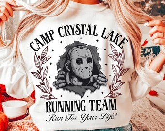 Camp Crystal Lake Running Team Halloween Sublimation Design, Horror Movie Printable PNG, Scary Running Team Shirt Design Digital Download