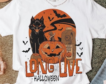 Long Live Halloween PNG, Black Cat Halloween Png, Retro Halloween Png, Spooky Pumpkin Png, Spooky Season, Cat Lover Png, Digital Download