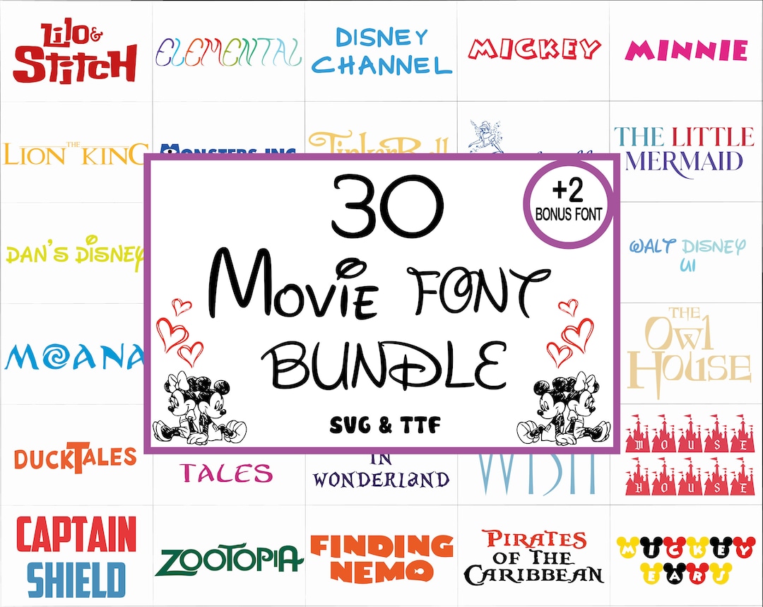 30 Disneyy Movie Font Bundle TTF, SVG | Cartoon Style Fonts for Crafts ...