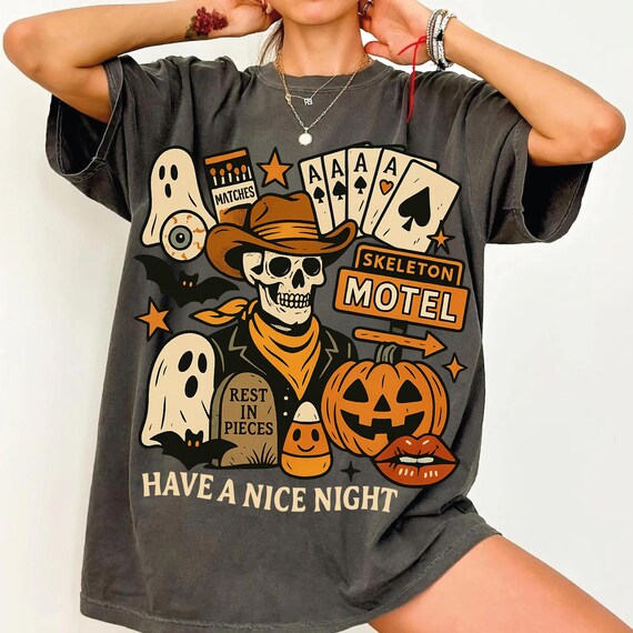 Spooky Western Skeleton Collage PNG, Vintage Motel Png, Halloween Cowboy Sublimation Design, Pumpkin Ghost Clipart, Trendy Halloween Png