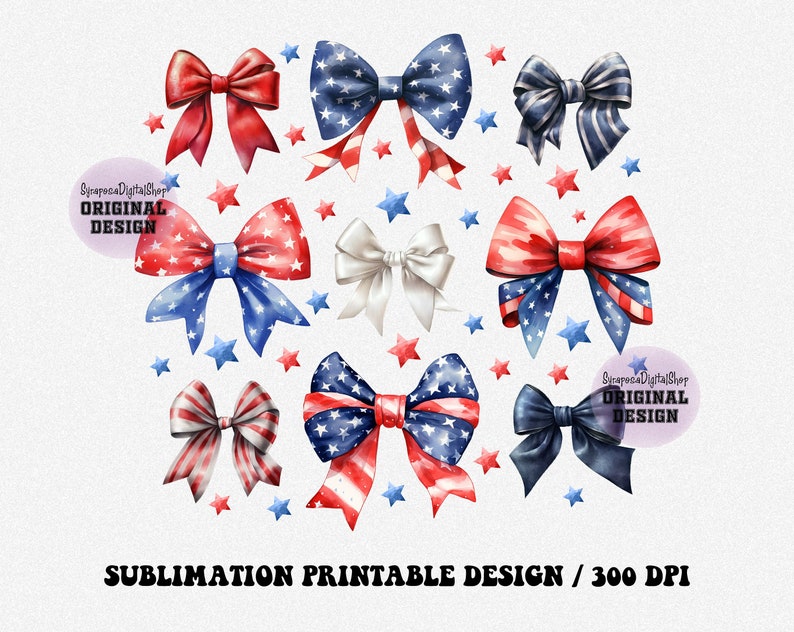 Coquette 4th Of July Png, Patriotic Bows png, Girly 4th Of July, America png, Coquette bow png, Independence Day, Red White Blue Ribbons PNG