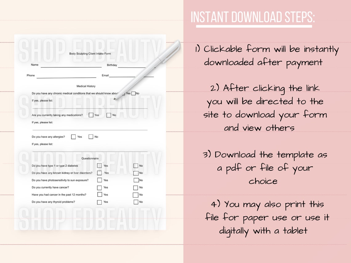 Body Contouring Intake Form Body Sculpting Form Etsy