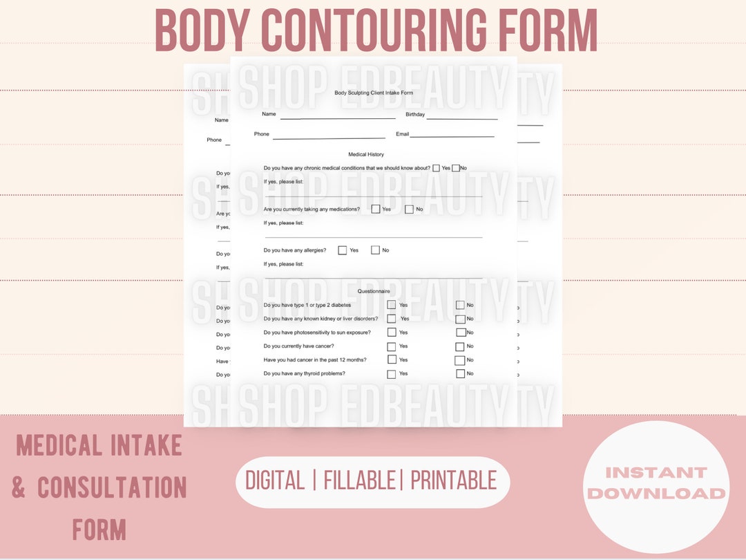 Body Contouring Intake Form Body Sculpting Form Etsy
