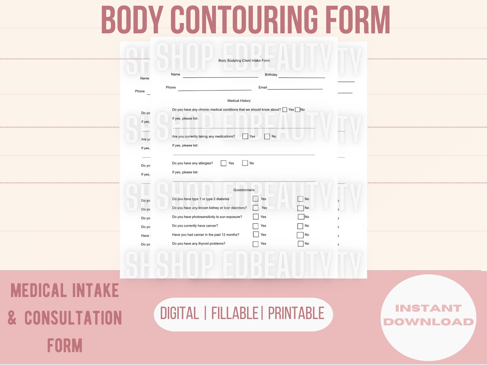 Body Contouring Intake Form Body Sculpting Form Etsy