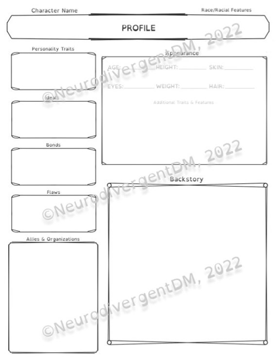 Dnd 5e Character Sheet Alternate Layout For Autism Adhd Etsy