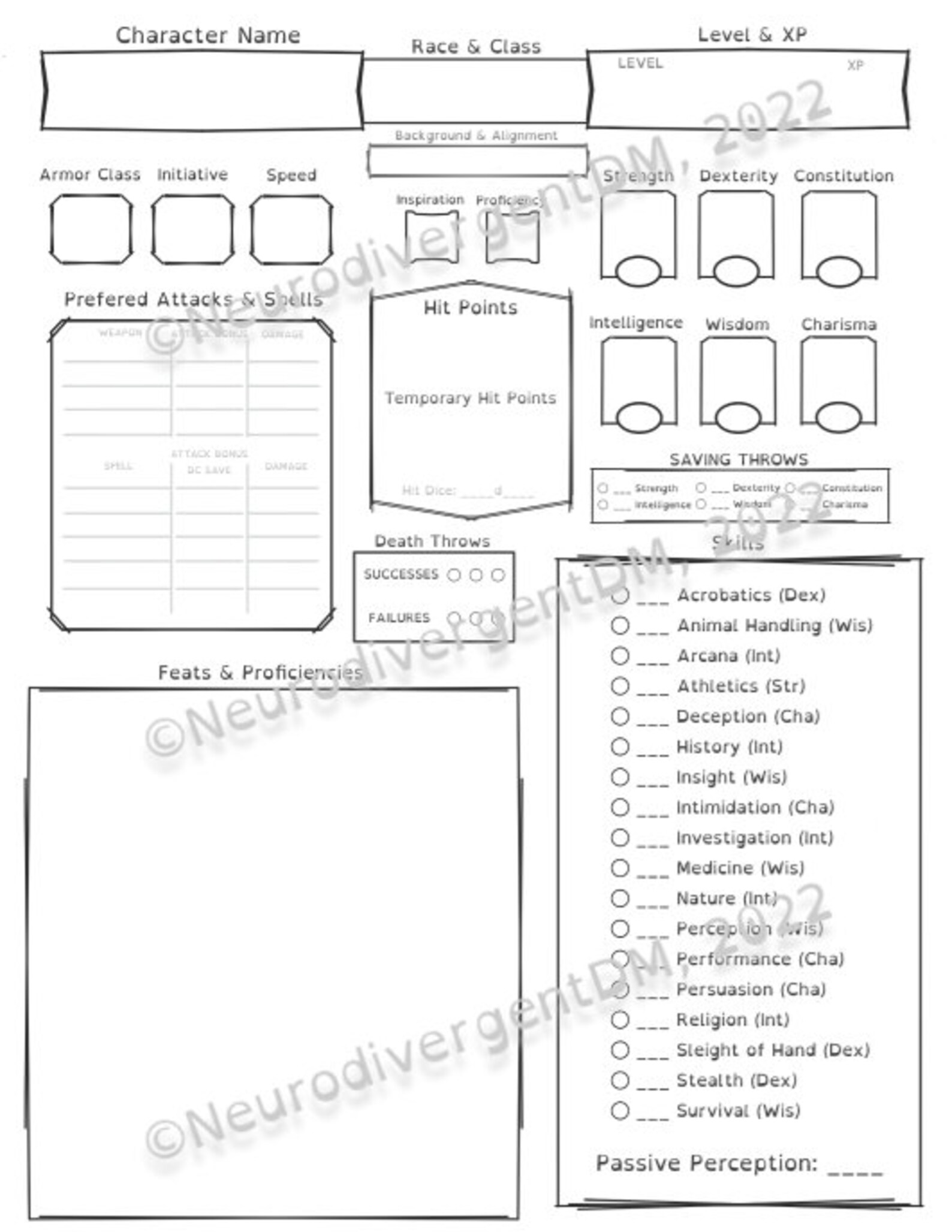 DnD 5e Character Sheet Alternate Layout for Autism ADHD Etsy México