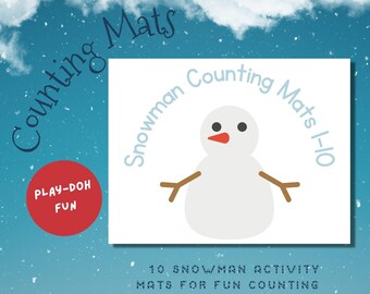 Christmas Playdough Mat Snowman Ten Frame Printable Play Doh Activity Mats Number 1-10 Learning Resource Gift For Kids Fine Motor Skills