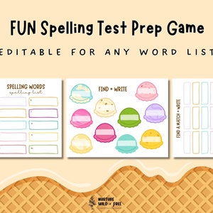 Spelling Test Practice Game - Color Version - FUN Word Practice - Weekly Spelling Practice - Elementary School Printable - Ice Cream