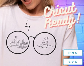 Glasses Lightning Bolt Cricut File, PNG file for T-shirt Design, Sorting Hat, Wizard Theme, Magical Sublimation Design, Magic Wizard School