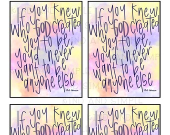 Cita sobre quién te creó Dios / Folleto de lección YW / Etiqueta de regalo con cita ministerial