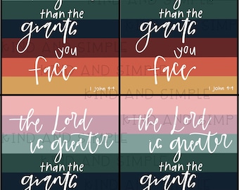 Más grande que gigantes / Cita bíblica / Etiqueta de regalo imprimible / Obra de arte