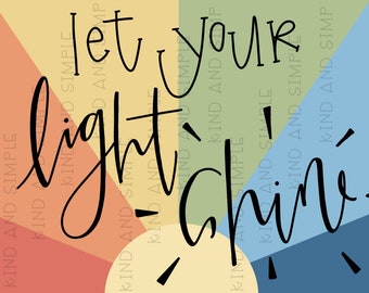 Deje que su luz brille / Cita bíblica / Etiquetas de regalos y obras de arte