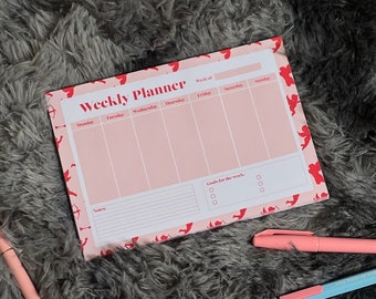 Back to school A5 Weekly planner desk notepad, Pink and Red cherubs, Desk planner, office stationary for organisation, business owner gift