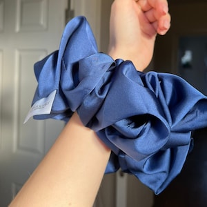 Big Blue hijab satin scrunchies for thick curly hair - giant scrunchies, hair accessories for curly hair, frizz free curls