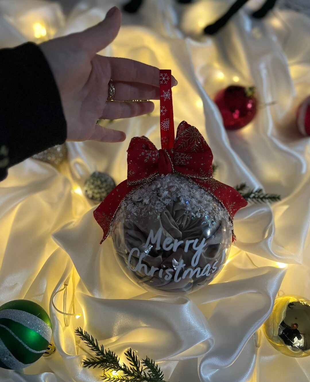 Personalised Christmas Tree Baubles Decorations Cream Big Etsy