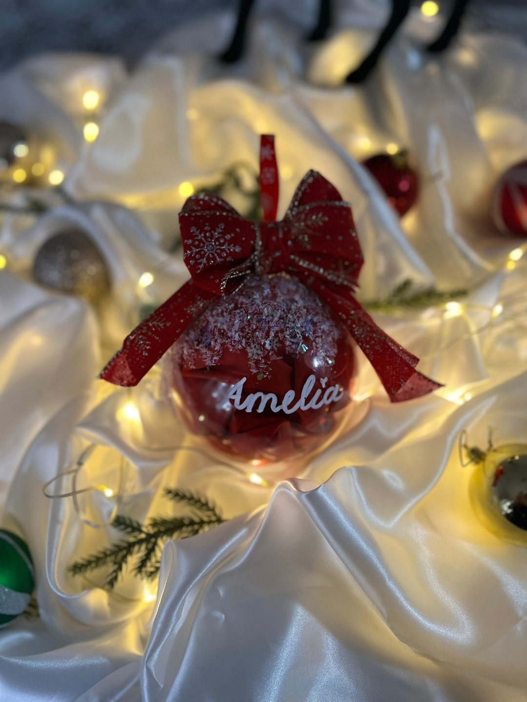 Personalised Christmas Tree Baubles Decorations Cream Big Etsy