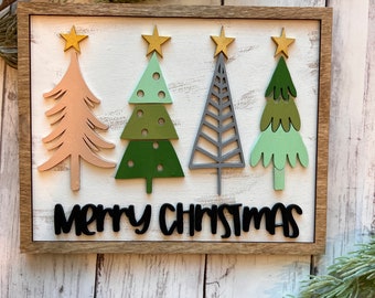 Merry Christmas Sign SVG, Merry Christmas SVG Round With Trees, Merry Christmas Glowforge Svg, Glowforge Files, Laser Files, Forest SVG