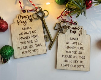 Santa’s Magic Key Tag, No Chimney on Christmas, Dear Santa, Laser Engraved Santa Key, Christmas Eve Filler, Christmas Gift for Kids