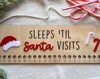 Sleeps Until Santa Visits Countdown SVG Digital Download, Candy Cane Countdown Board, Reusable Christmas Sign, Star & Christmas Tree Sign