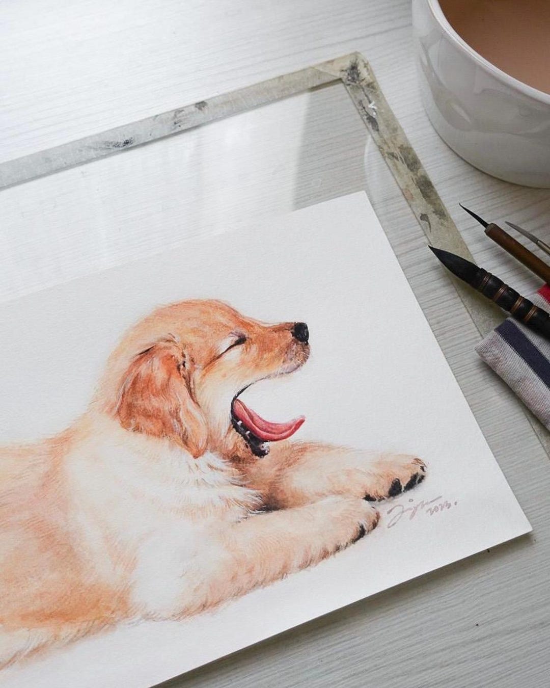 Custom Watercolor Pet Portrait, Hand-painted Dog Cat Memorial Art - Etsy