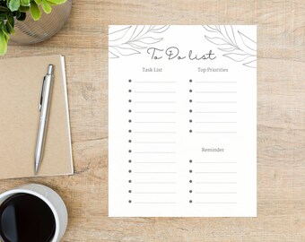 May include: A printable to-do list with a simple floral design. The list is divided into three sections: Task List, Top Priorities, and Reminder.