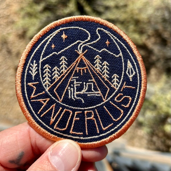 Wanderlust Embroidered Iron on Patch, Backpack, Jacket, Hat