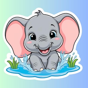 Elefante sentado en el agua, pegatina de vinilo impermeable