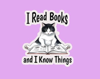 Cat sticker reading a book