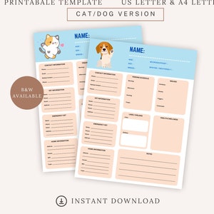 Pet Sitter Instructions | Pet Sitter Notes | Pet Sitter Checklist | Cat Sitter | Dog Sitter | Pet Sitter Printable | Pet Sitter Template PDF