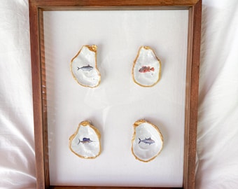 Fish Decoupage Oyster Shell Shadow Box - Father’s Day Gift -  Camp Art - Housewarming Gift - Gifts for Him