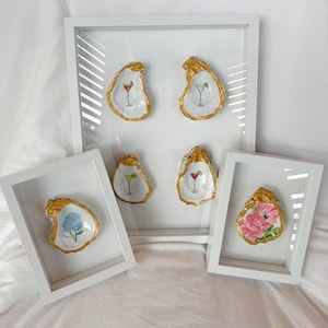 Decoupage Oyster Shell Shadow Box - Mother's Day Gift -  Bar Cart Art - Hostess Gifts - Housewarming Gift